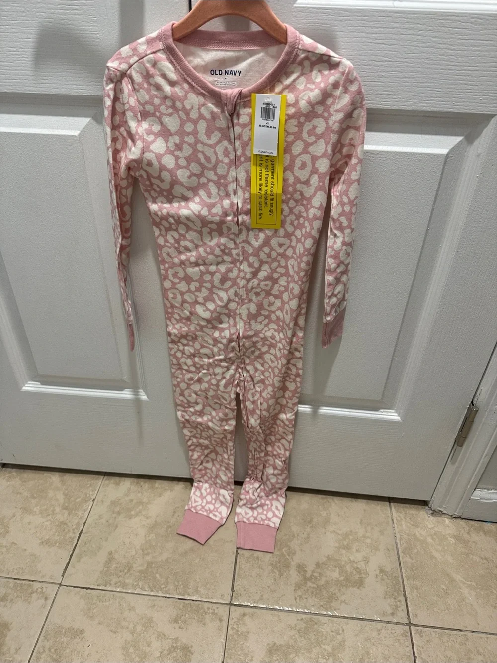 Old Navy Pink and Cream Leopard-Print Kids Footed One-Piece